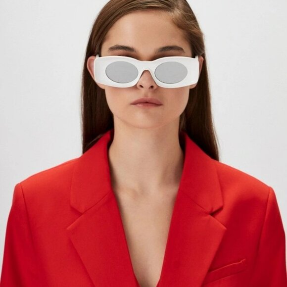Loewe Paula's Ibiza Women Sunglasses White Silver Mirror Rectangle LW40033I 21C - Picture 13 of 15